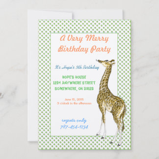 Giraffe Geburtstagsparty Einladung Green Dot Borde