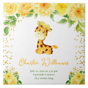 Giraffe Gelbe Blumen Geburtsstatistik Fliese