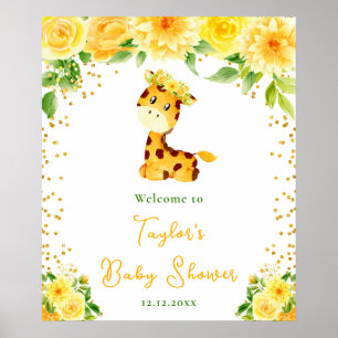 Giraffe Gelbe Florale Babyparty Begrüßung Poster