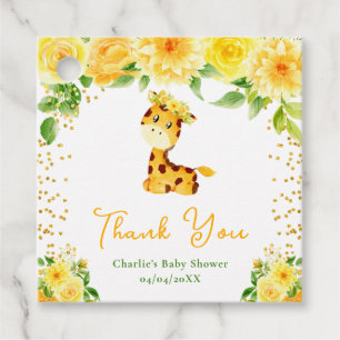 Giraffe Gelbe Florale Babyparty Danksagung Geschenkanhänger