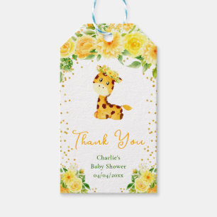 Giraffe Gelbe Florale Babyparty Danksagung Geschenkanhänger