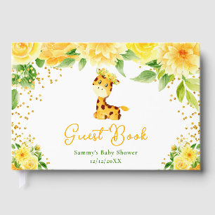 Giraffe Gelbe Florale Babyparty Gästebuch