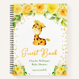 Giraffe Gelbe Florale Babyparty-Gästebuch Notizbuch