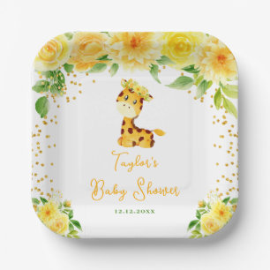Giraffe Gelbe Florale Babyparty Pappteller