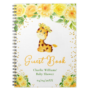 Giraffe Gelbes Florales Gästebuch für Baby Shower Notizblock