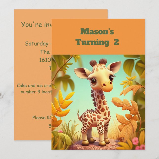 Giraffe Gender Neutral Birthday Party Einladungen (Vorne/Hinten)