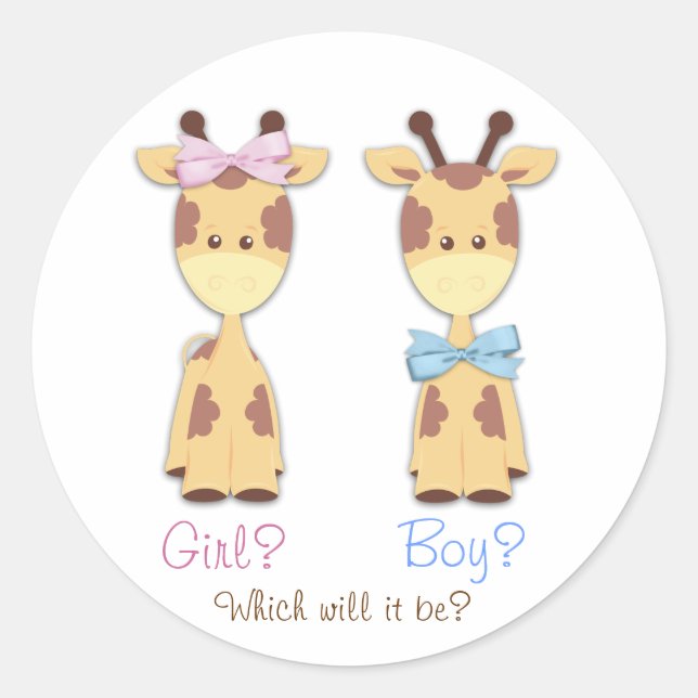 Giraffe Gender Reveal Runder Aufkleber (Vorderseite)