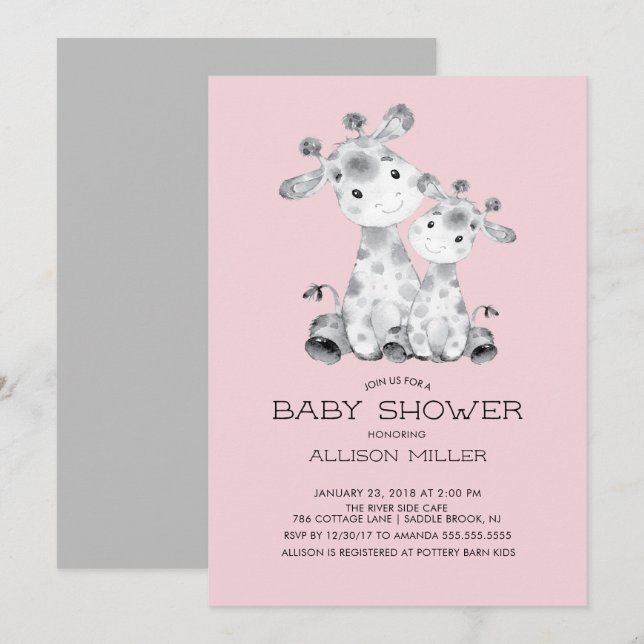 Giraffe Girls baby shower Invitation (Devant / Derrière)