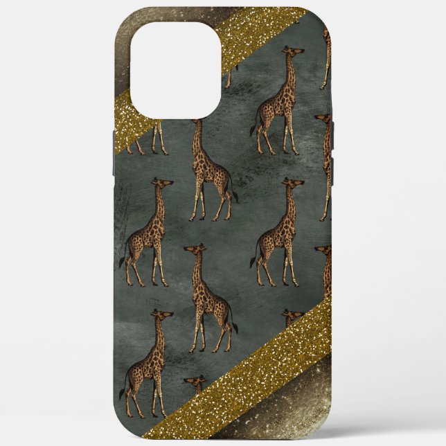 Giraffe Gold Glitzer Elegante Grüne Safari Case-Mate iPhone Hülle (Rückseite)