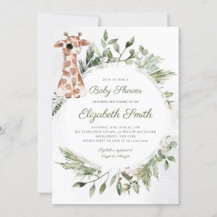 Giraffe Greenery Gender Neutral Animal Baby Shower Einladung
