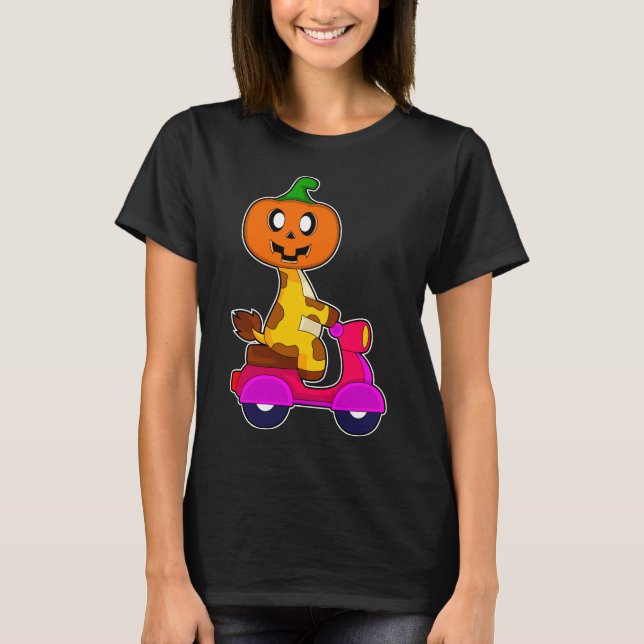 Giraffe Halloween Pumpkin Scooter T-Shirt (Vorderseite)