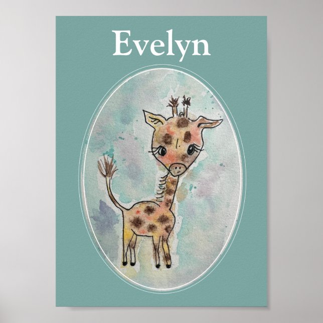 Giraffe Hand bemalt Personalisierte Wasserfarbe Poster (Vorne)