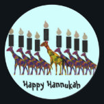 Giraffe Hannukah Menorah Runder Aufkleber<br><div class="desc">Grafische Abbildung einer Giraffe Hannukah menorah.</div>