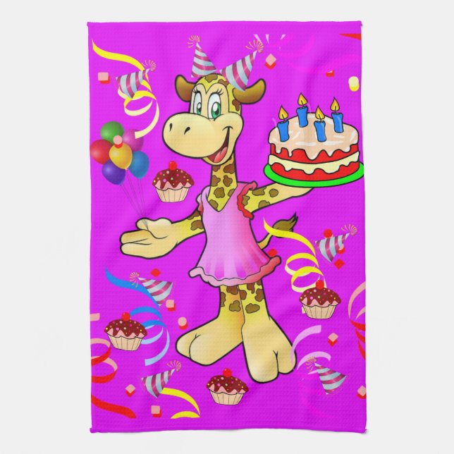 Giraffe Happy Birthday Kitchen Handtuch (Vertikal)