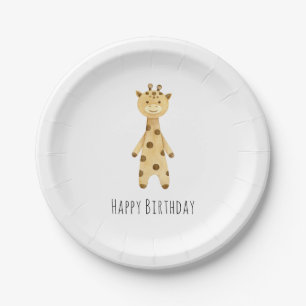 Giraffe "Happy Birthday" niedlich minimalistisch Pappteller