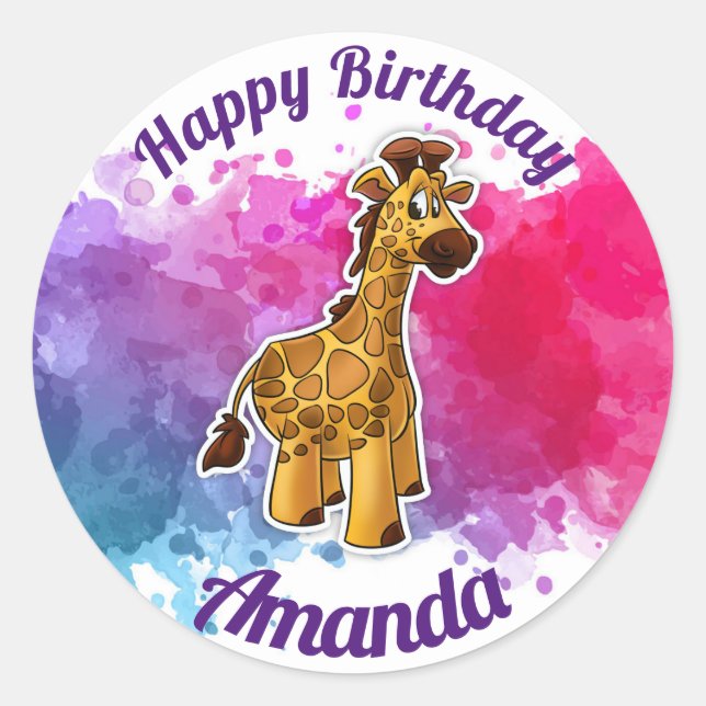 Giraffe Happy Birthday Sticker (Vorderseite)