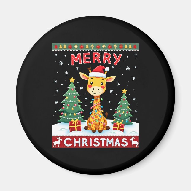 Giraffe hässliche Weihnachtspullover lustige Santa Magnet (Vorne)