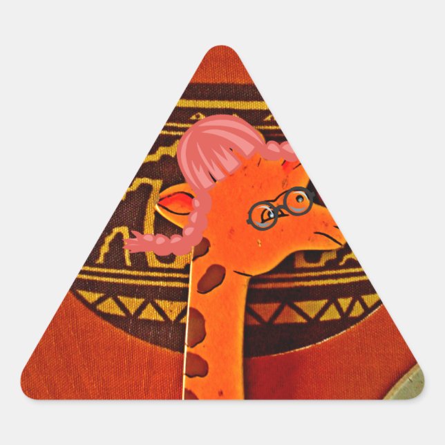 Giraffe Hat Art Print Dreieckiger Aufkleber (Vorderseite)