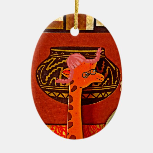 Giraffe Hat Art Print Keramikornament (Vorne)