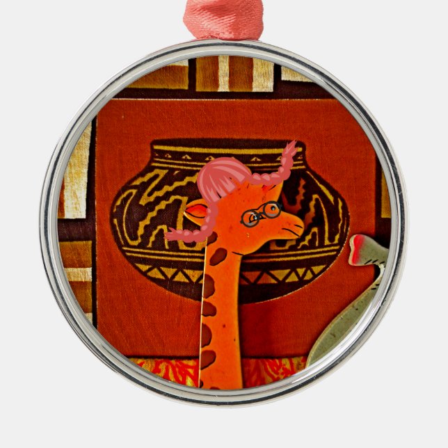 Giraffe Hat Art Print Ornament Aus Metall (Vorne)