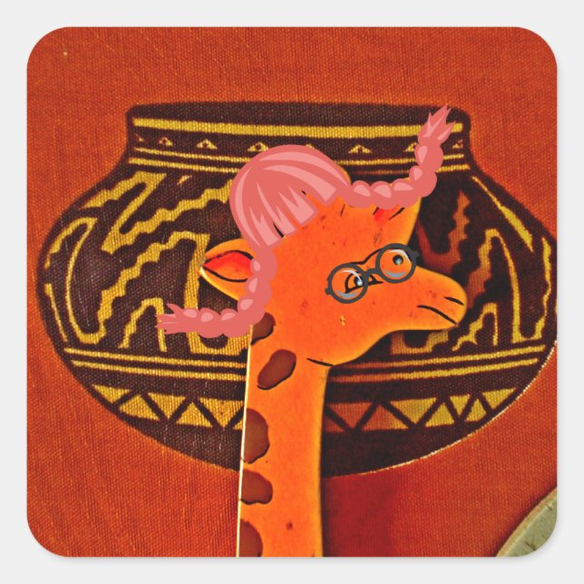 Giraffe Hat Art Print Quadratischer Aufkleber (Vorderseite)