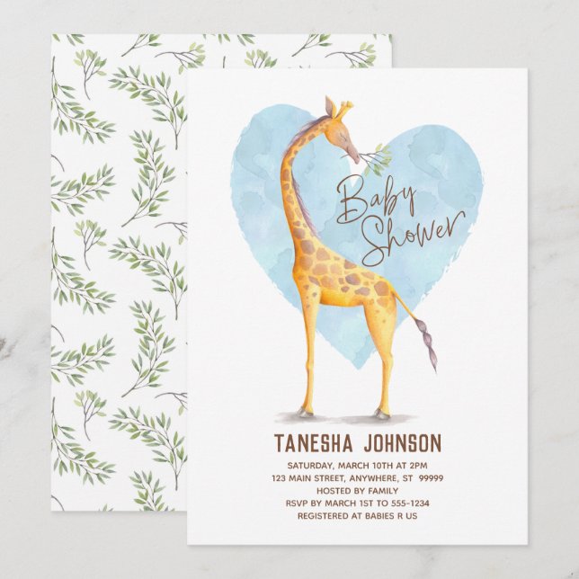 Giraffe Heart Baby Shower Einladung (Vorne/Hinten)