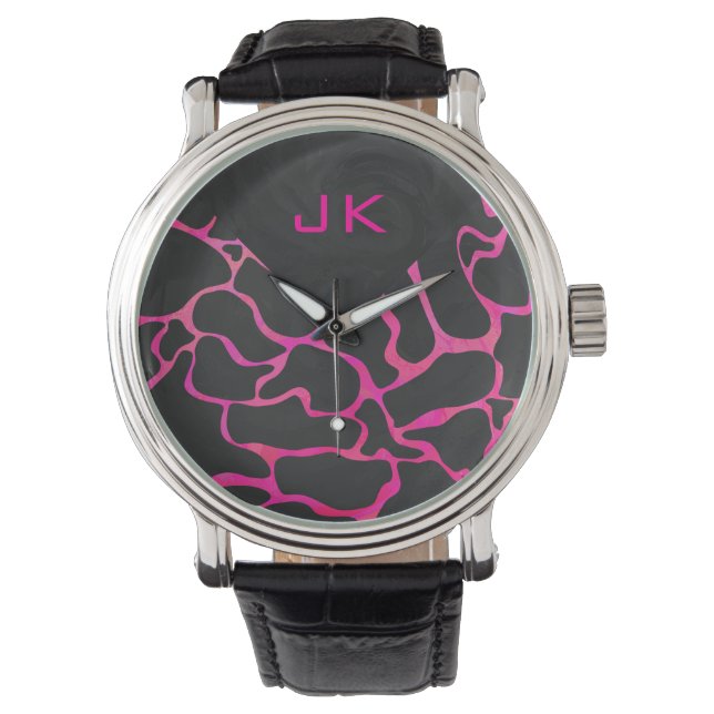 Giraffe Heiß rosa und Schwarz Armbanduhr (Vorderseite)
