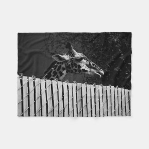 Giraffe hinter Zaun-Schwarz-Weiß-Fotografie Fleecedecke