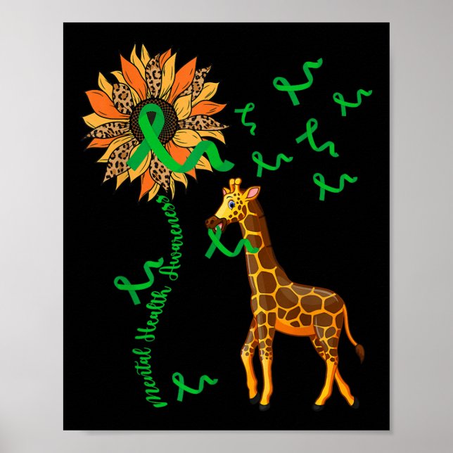 Giraffe Holding Green Ribb Poster (Vorne)