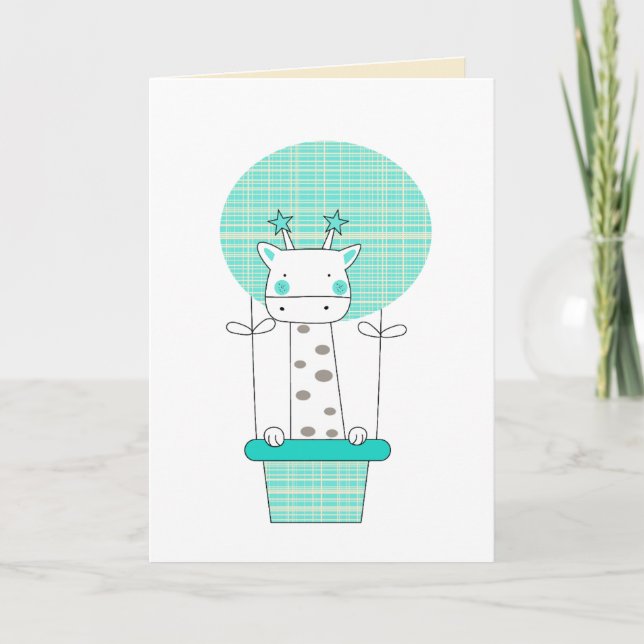 Giraffe Hot Air Balloon Boy 1st Birthday Karte (Vorderseite)