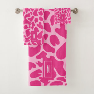 Giraffe Hot Pink Monogram Modern Girl Badhandtuch Set