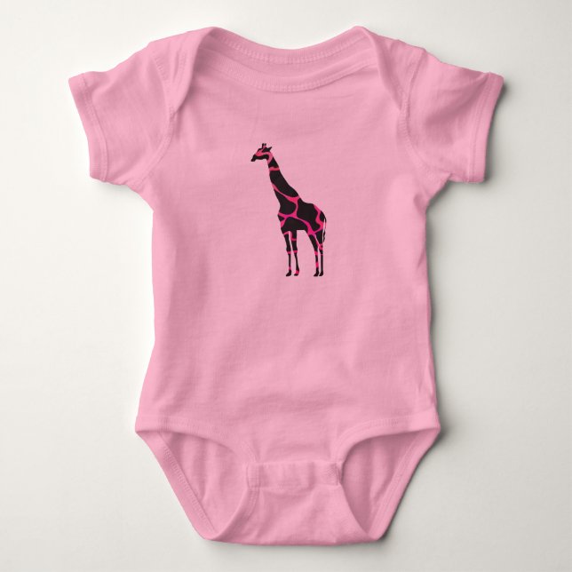 Giraffe Hot Pink und Black Silhouette Baby Strampler (Vorderseite)
