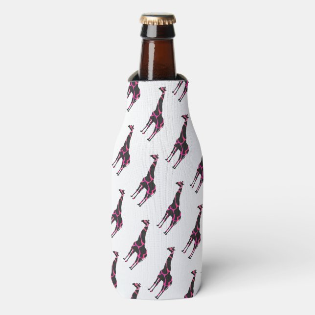 Giraffe Hot Pink und Black Silhouette Flaschenkühler (Flaschenvorderseite)