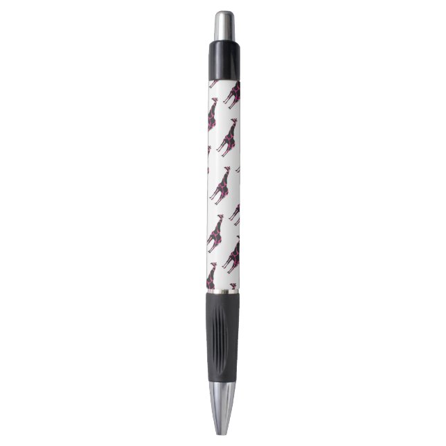 Giraffe Hot Pink und Black Silhouette Kugelschreiber (Vorderseite Vertikal)