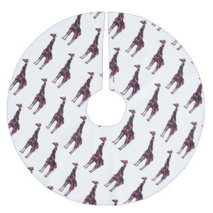 Giraffe Hot Pink und Black Silhouette Polyester Weihnachtsbaumdecke