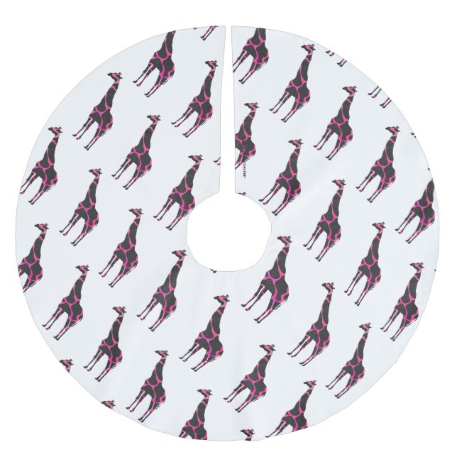 Giraffe Hot Pink und Black Silhouette Polyester Weihnachtsbaumdecke (Vorderseite)