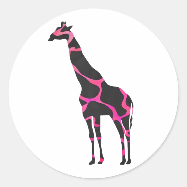 Giraffe Hot Pink und Black Silhouette Runder Aufkleber (Vorderseite)
