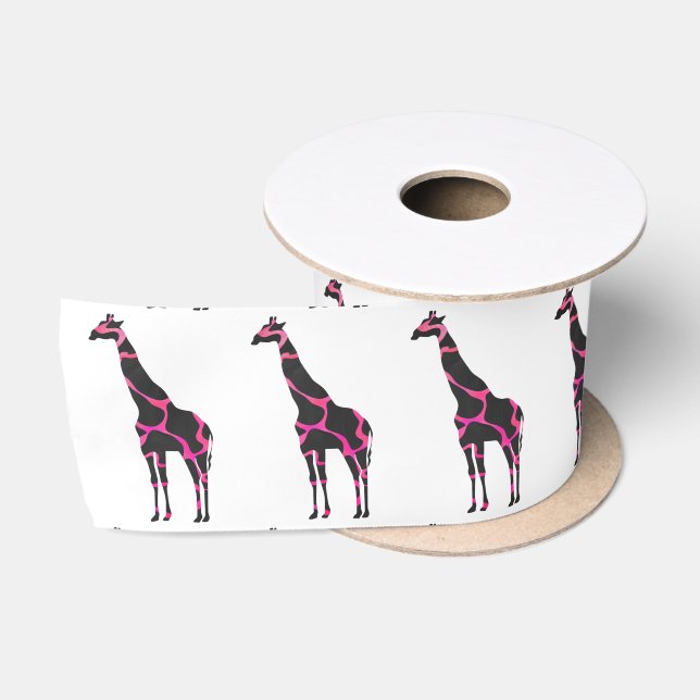 Giraffe Hot Pink und Black Silhouette Satinband (Spule)