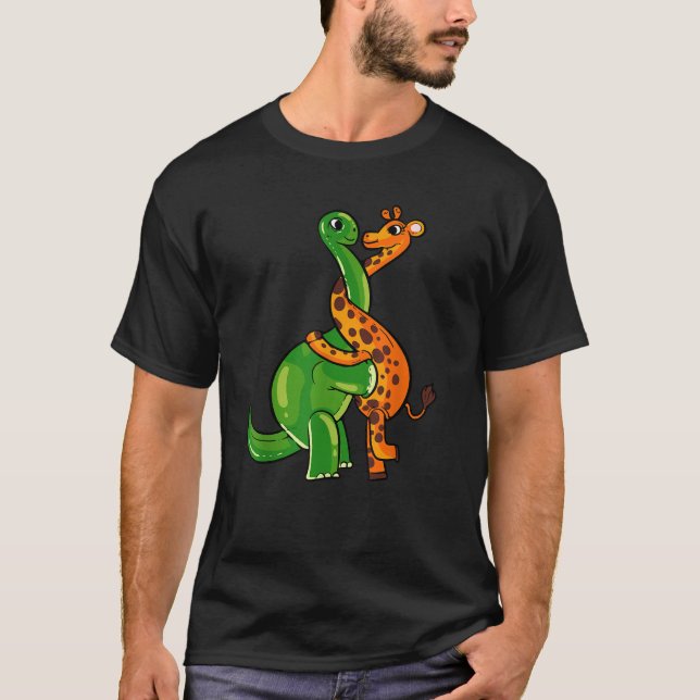 Giraffe Hugging Dinosaurier Geschenk für Frauen Mä T-Shirt (Vorderseite)
