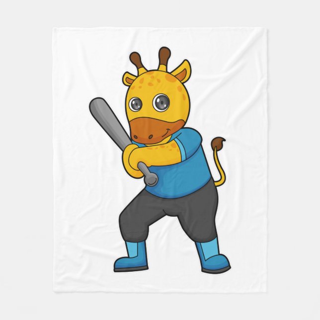 Giraffe im Baseball mit Baseballschläger Fleecedecke (Vorderseite)