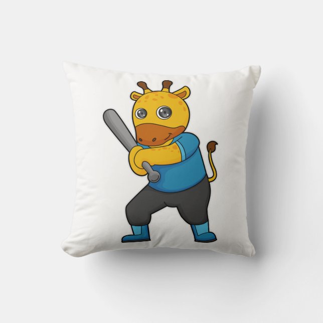Giraffe im Baseball mit Baseballschläger Kissen (Vorderseite)
