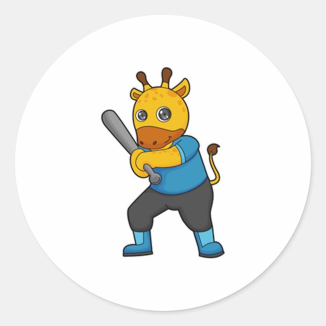 Giraffe im Baseball mit Baseballschläger Runder Aufkleber (Vorderseite)