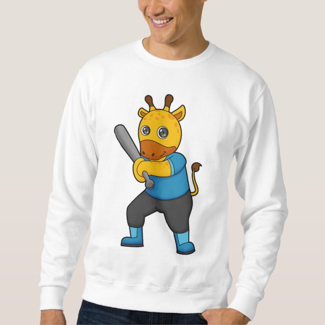 Giraffe im Baseball mit Baseballschläger Sweatshirt (Vorderseite)