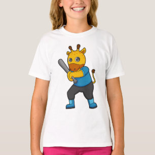 Giraffe im Baseball mit Baseballschläger T-Shirt