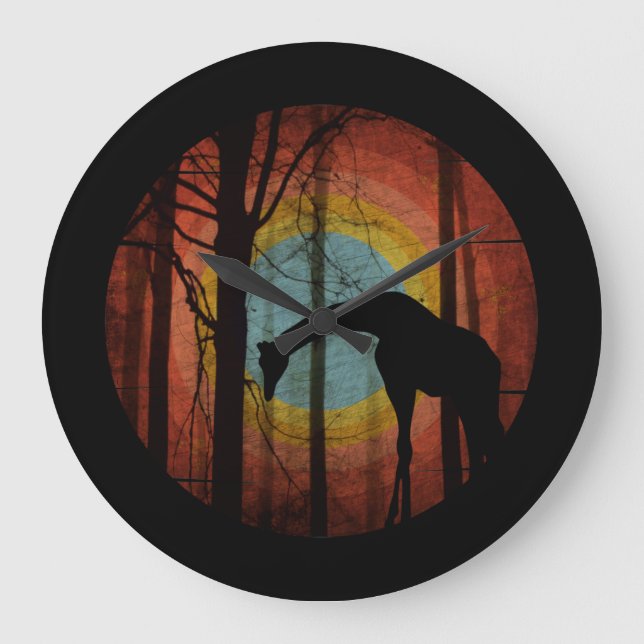 GIRAFFE IM WALD GROßE WANDUHR (Vorderseite)