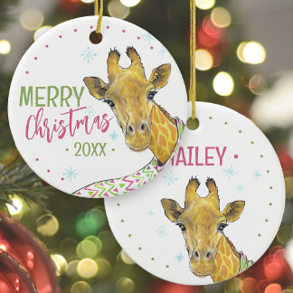 Giraffe im Weihnachtsschal Niedlicher Winter Tierk Keramik Ornament