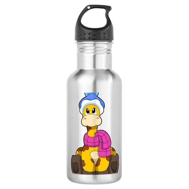 Giraffe im Winter mit Scarf & Hat Edelstahlflasche (Vorderseite)