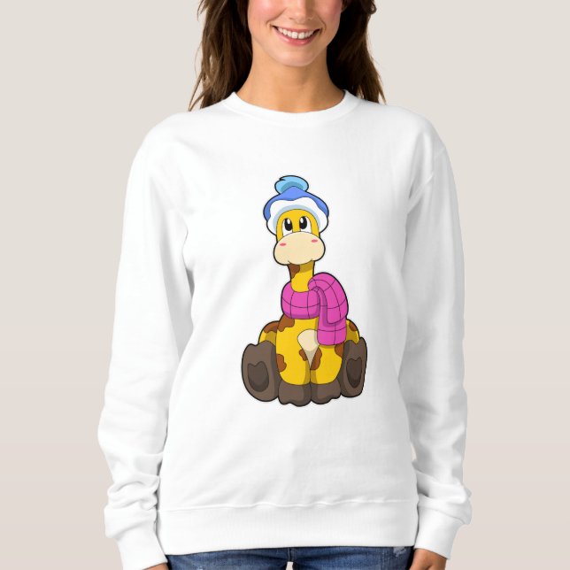 Giraffe im Winter mit Scarf & Hat Sweatshirt (Vorderseite)