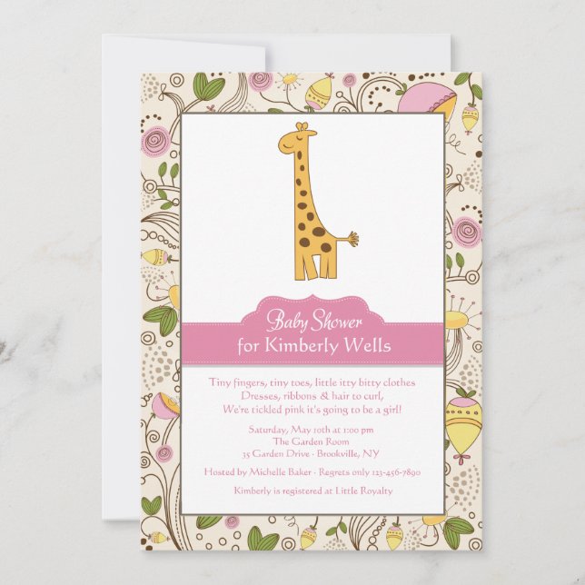 Giraffe Imprimer en Invitation rose (Devant)