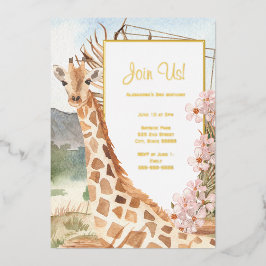 Giraffe in African Savannah Birthday Party Gold Folieneinladung